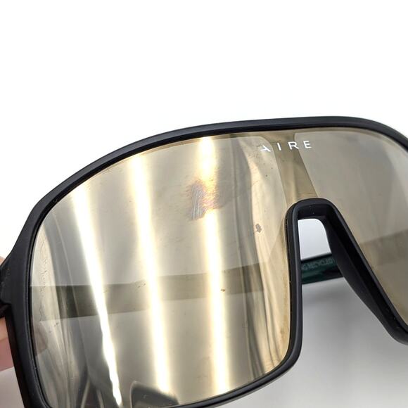 Aire Unisex Blazar Wrap Sunglasses Front Logo Matte Black/Gold Mirror One Size - Picture 2 of 7